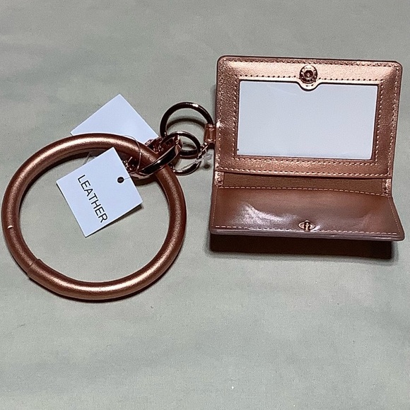 NWT Set Rose Gold Leather Oventure Big O® Key Ring & Keychain Wallet/ID Holder - Picture 4 of 8